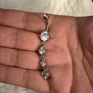 Elegant Silver Crystal Drop Belly Ring